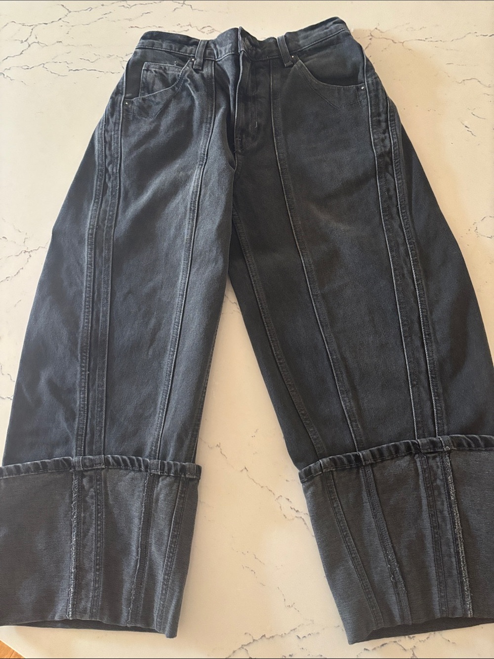 We The Free by Free People Washed Black Wide-Leg Jeans w/ Cuff Sz 25 NWT